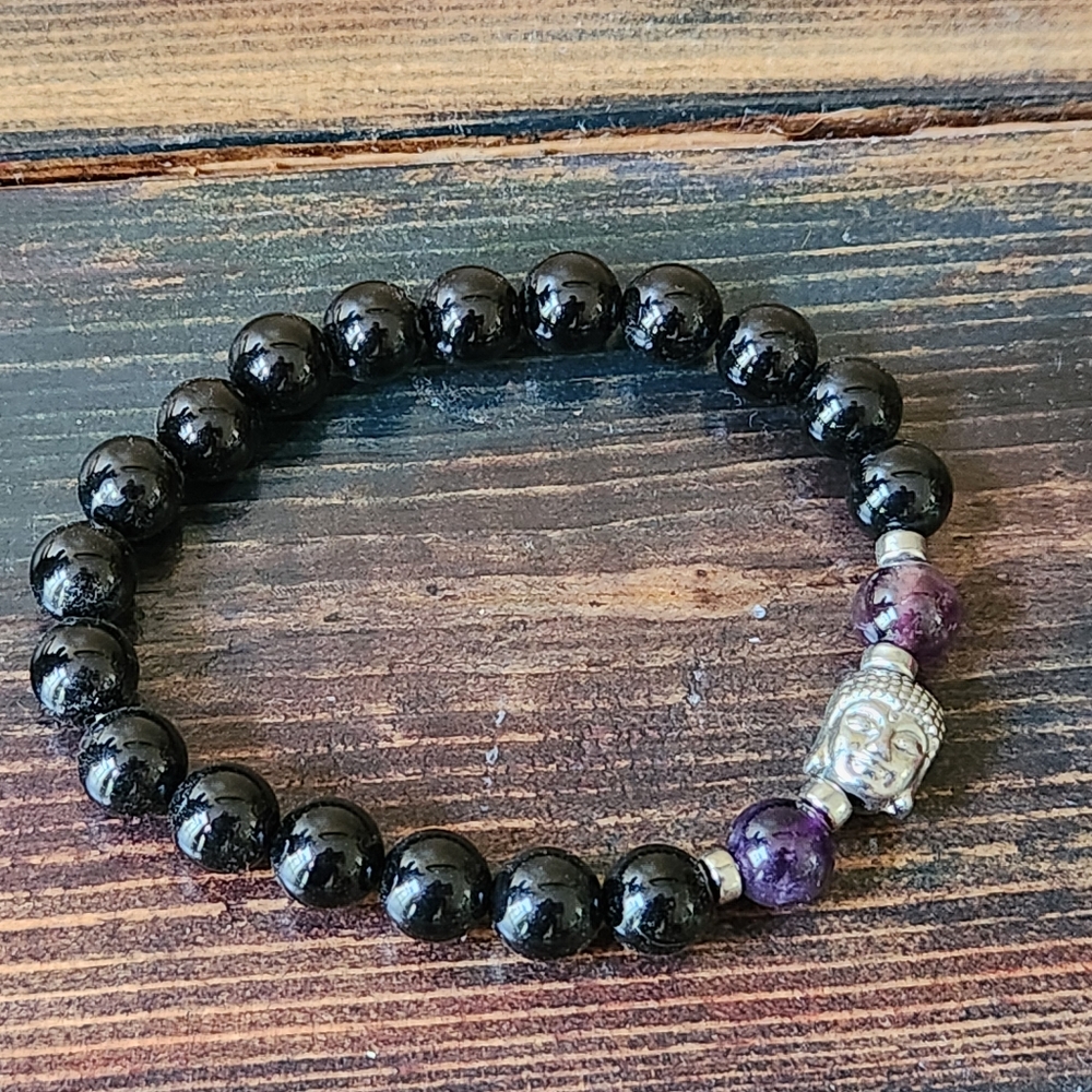 5/$25 Black And Purple Beaded Buddha Bracelet